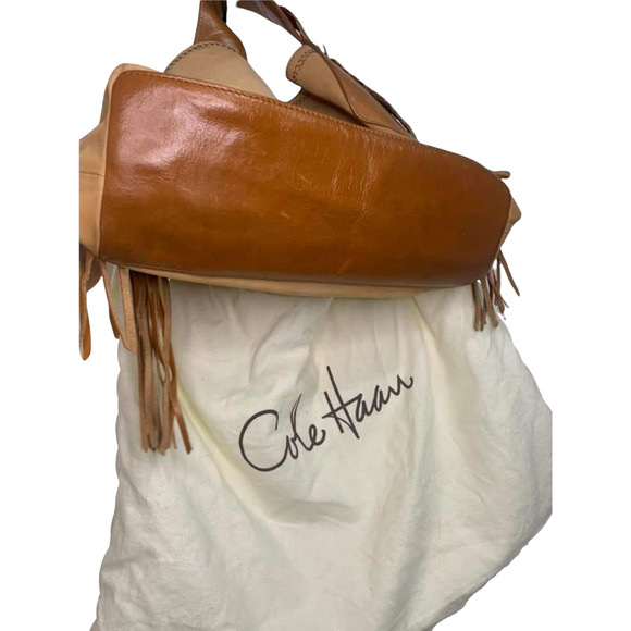 Cole Haan Leather Suede Tan Sierra Purse Fringe - Picture 5 of 10